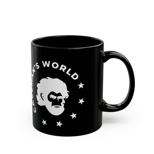 Caveman's World Black Mug, Funny Gift for Coffee Lovers, Unique Cafe Drinkware, Birthday Present, Office Humor, 11oz and 15oz Sizes