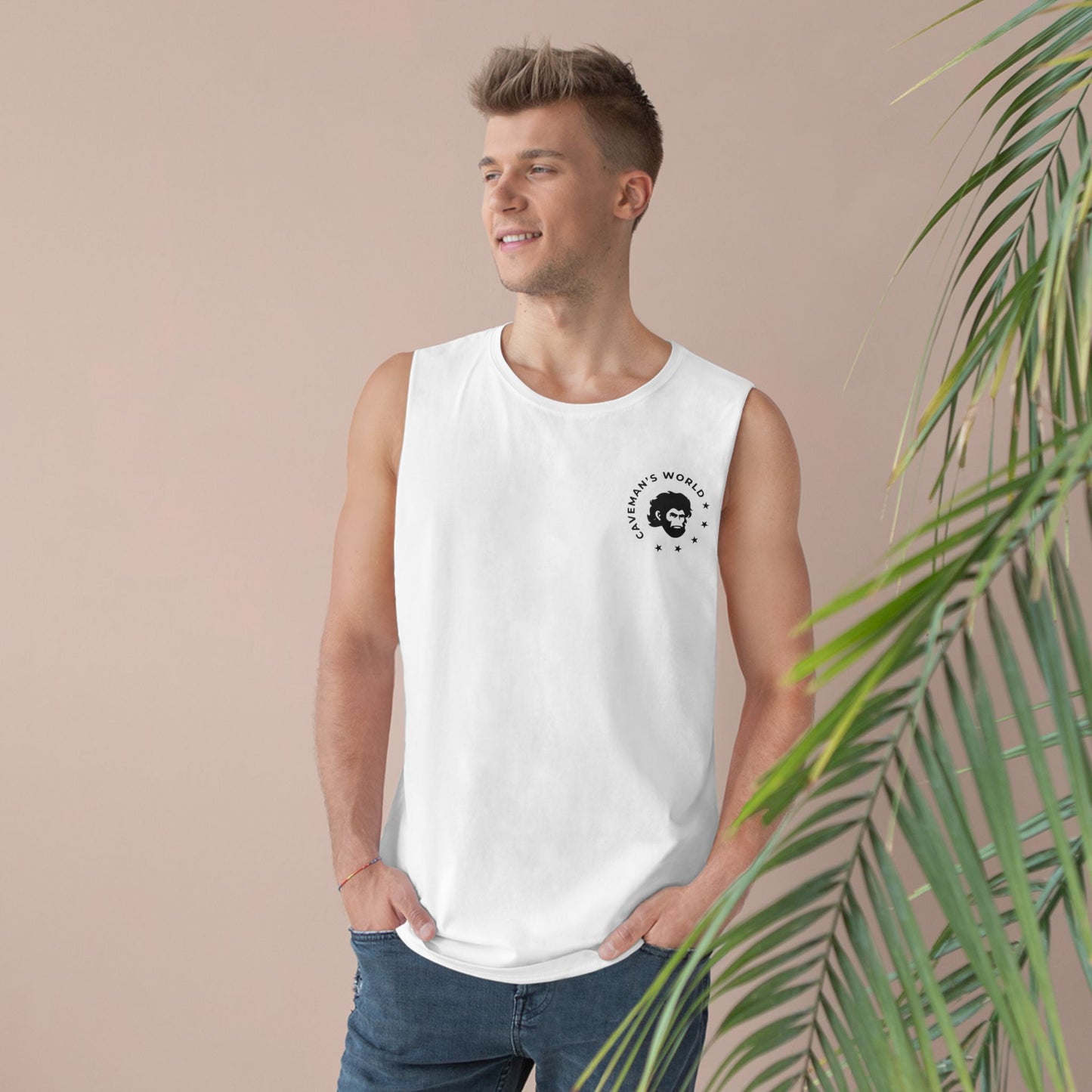 Caveman's World Unisex Tank, Summer Tee, Funny Graphic Shirt, Casual Wear, Gym Apparel, Gift for Him, Unique Design