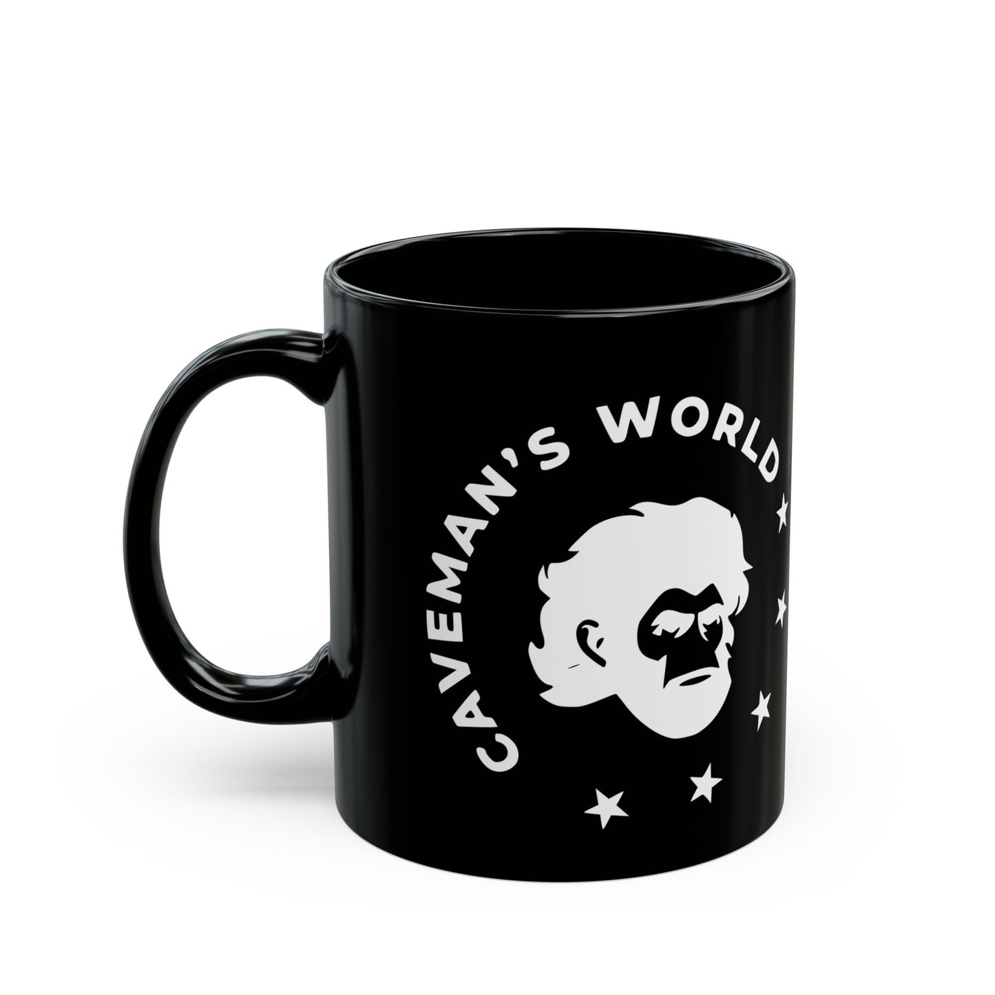 Caveman's World Black Mug, Funny Gift for Coffee Lovers, Unique Cafe Drinkware, Birthday Present, Office Humor, 11oz and 15oz Sizes