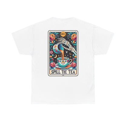 "Spill the Tea" Unisex Heavy Cotton Tee, Fun T-Shirt, Gift for Friends, Casual Wear, Festival Outfit, Tea Lover Apparel