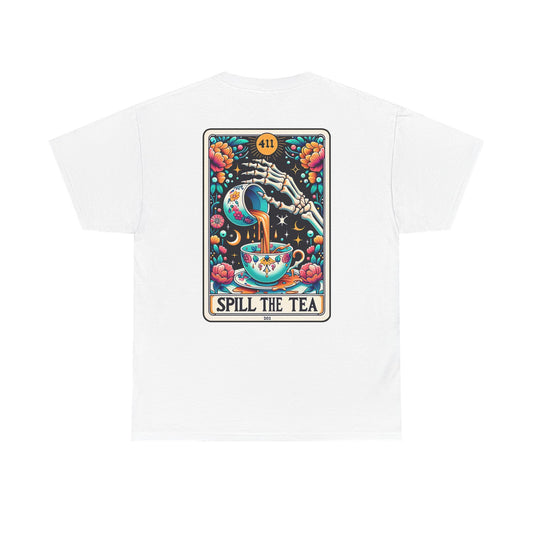 "Spill the Tea" Unisex Heavy Cotton Tee, Fun T-Shirt, Gift for Friends, Casual Wear, Festival Outfit, Tea Lover Apparel