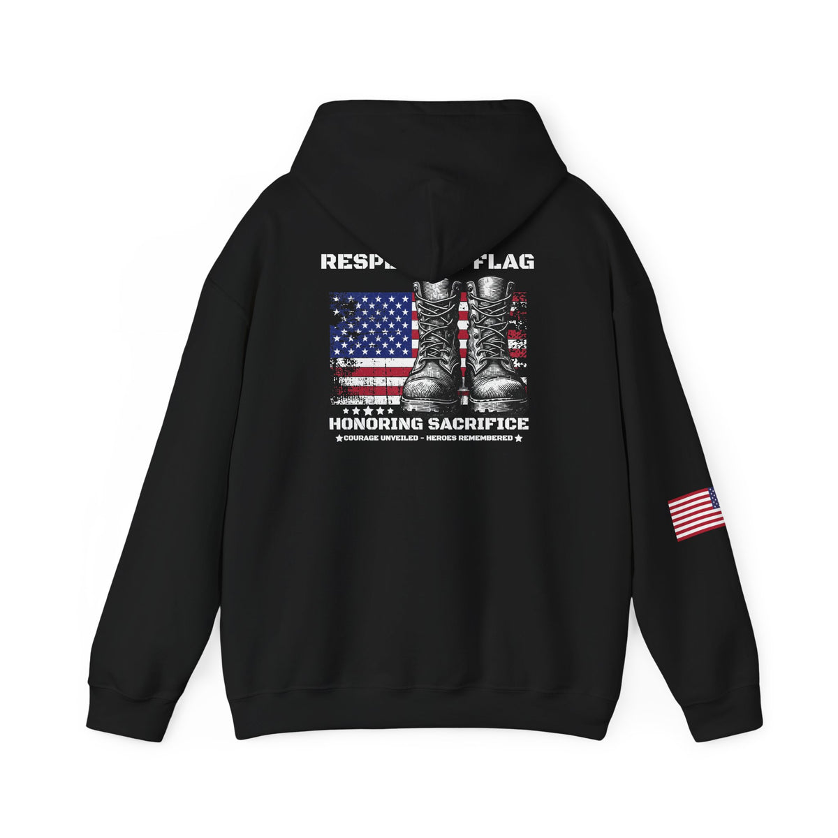 Military Tribute Hoodie — "Respect The Flag, Honoring Sacrifice" Patriotic Veteran Pullover