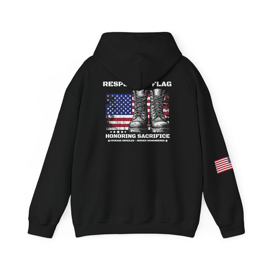 Military Tribute Hoodie — "Respect The Flag, Honoring Sacrifice" Patriotic Veteran Pullover
