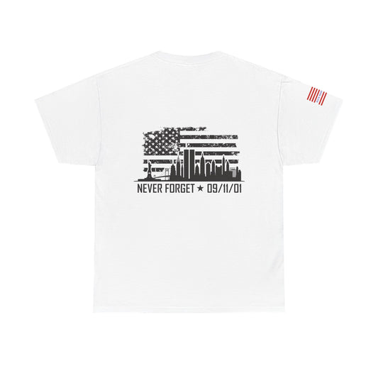 Unisex Heavy Cotton Tee with USA Flag Design, Commemorative Shirt for 9/11 Remembrance, Patriot Tee, Gift, American Pride Apparel