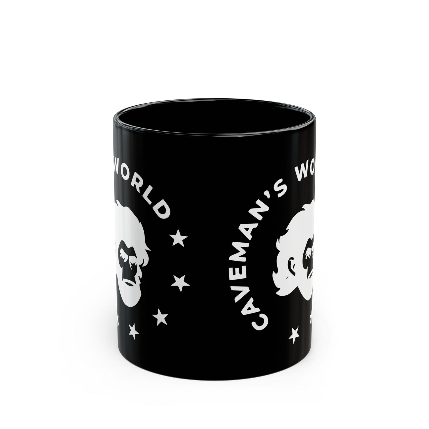 Caveman's World Black Mug, Funny Gift for Coffee Lovers, Unique Cafe Drinkware, Birthday Present, Office Humor, 11oz and 15oz Sizes