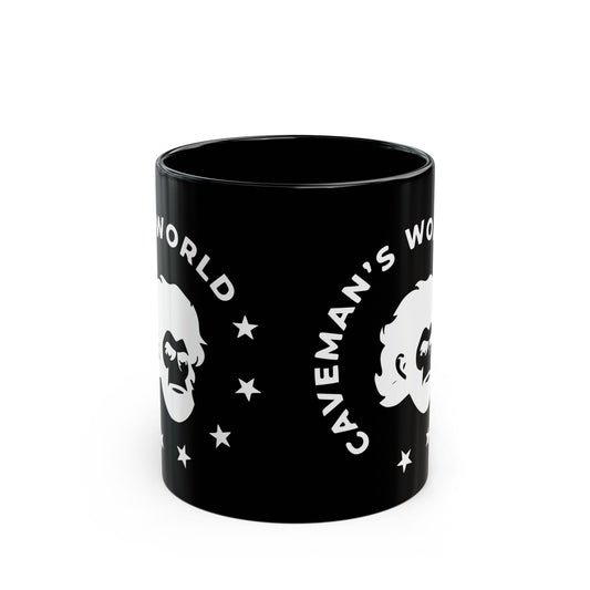 Caveman's World Black Mug, Funny Gift for Coffee Lovers, Unique Cafe Drinkware, Birthday Present, Office Humor, 11oz and 15oz Sizes