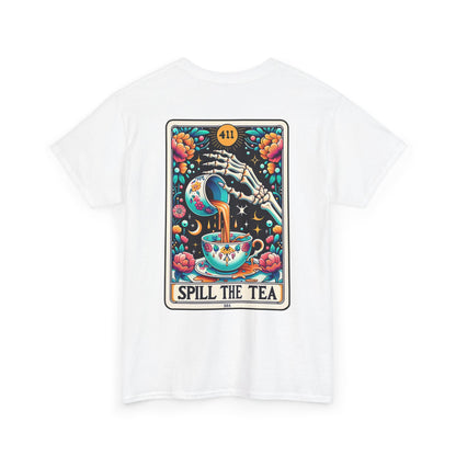 "Spill the Tea" Unisex Heavy Cotton Tee, Fun T-Shirt, Gift for Friends, Casual Wear, Festival Outfit, Tea Lover Apparel