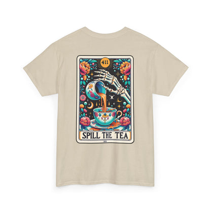 "Spill the Tea" Unisex Heavy Cotton Tee, Fun T-Shirt, Gift for Friends, Casual Wear, Festival Outfit, Tea Lover Apparel