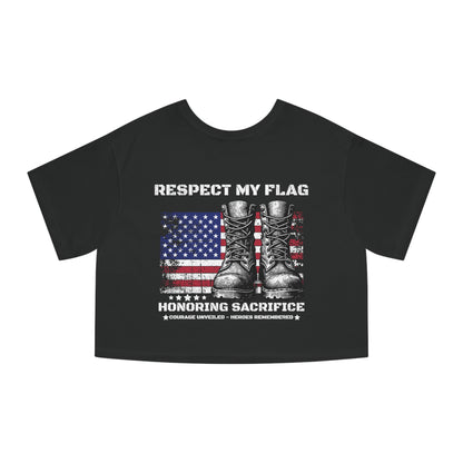 Respect My Flag Cropped T-Shirt — Honoring Sacrifice Military Tribute