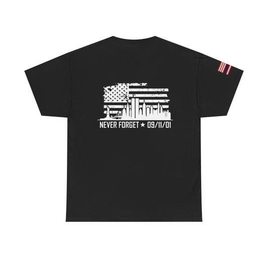 Never Forget Unisex Heavy Cotton Tee, 9/11 Remembrance Shirt, Patriotic Apparel, Vintage USA Tee, Commemorative T-Shirt