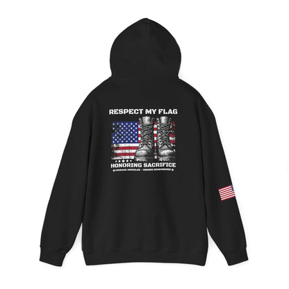 Military Tribute Hoodie — "Respect The Flag, Honoring Sacrifice" Patriotic Veteran Pullover
